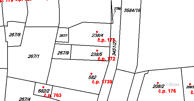 Lysá nad Labem 172 na parcele st. 238/5 v KÚ Lysá nad Labem, Katastrální mapa