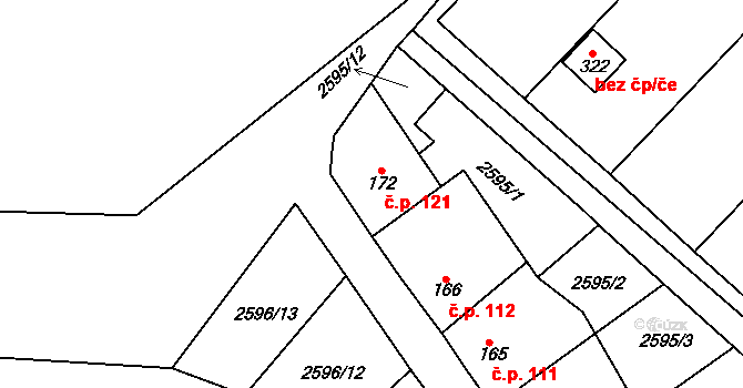 Senorady 121 na parcele st. 172 v KÚ Senorady, Katastrální mapa
