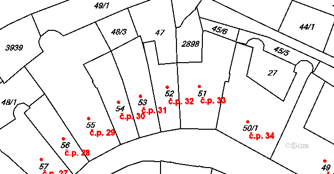 Chrudim I 32, Chrudim na parcele st. 52 v KÚ Chrudim, Katastrální mapa