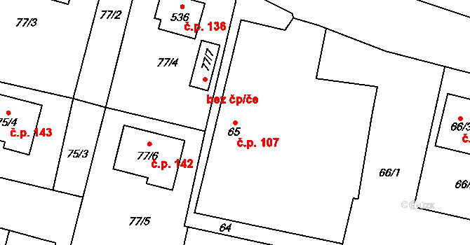 Kratonohy 107 na parcele st. 65 v KÚ Kratonohy, Katastrální mapa