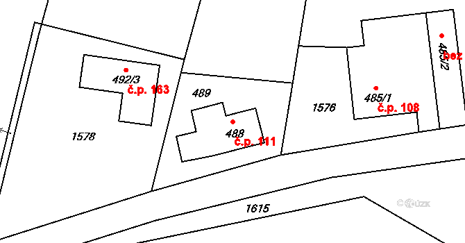 Tušť 111, Suchdol nad Lužnicí na parcele st. 488 v KÚ Tušť, Katastrální mapa