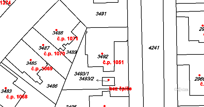Dejvice 1051, Praha na parcele st. 3492 v KÚ Dejvice, Katastrální mapa