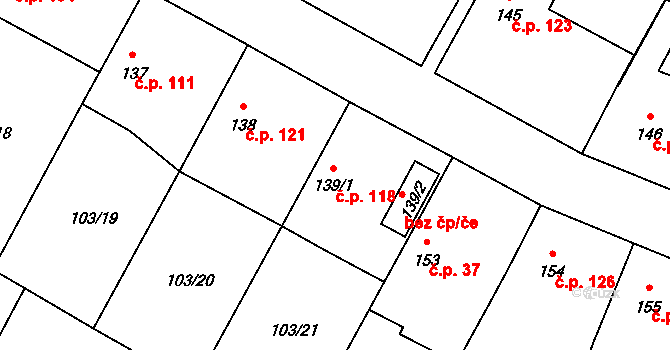 Břežany II 118 na parcele st. 139/1 v KÚ Břežany II, Katastrální mapa