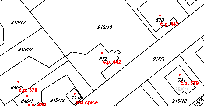 Rožmitál pod Třemšínem 442 na parcele st. 572 v KÚ Rožmitál pod Třemšínem, Katastrální mapa