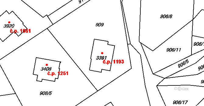Vrchlabí 1193 na parcele st. 3391 v KÚ Vrchlabí, Katastrální mapa