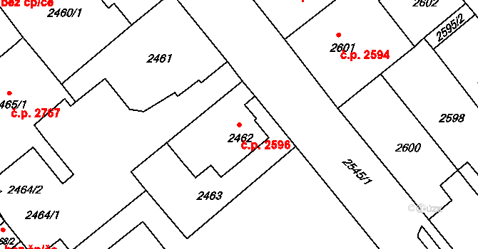 Chomutov 2596 na parcele st. 2462 v KÚ Chomutov II, Katastrální mapa