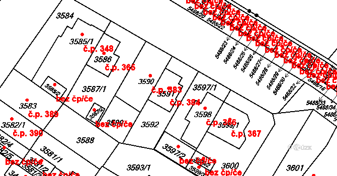 Božkov 384, Plzeň na parcele st. 3591 v KÚ Plzeň, Katastrální mapa