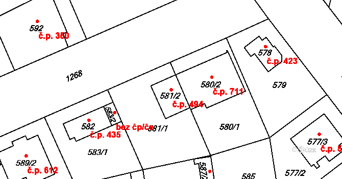 Černice 494, Plzeň na parcele st. 581/2 v KÚ Hradiště u Plzně, Katastrální mapa