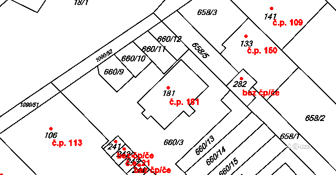 Domašov 181 na parcele st. 181 v KÚ Domašov u Brna, Katastrální mapa