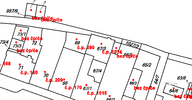 Rybáře 1014, Karlovy Vary na parcele st. 67/3 v KÚ Rybáře, Katastrální mapa