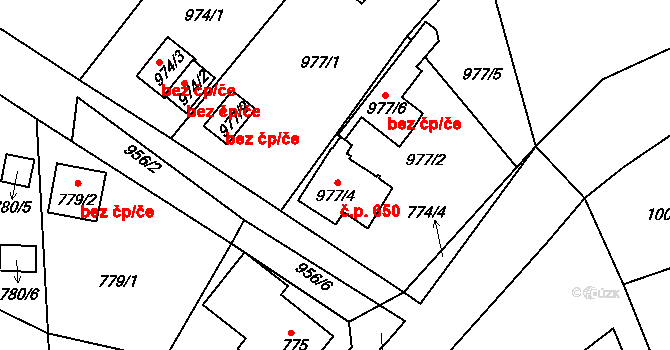 Proboštov 650 na parcele st. 977/4 v KÚ Proboštov u Teplic, Katastrální mapa