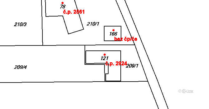Dvůr Králové nad Labem 2924 na parcele st. 121 v KÚ Sylvárov, Katastrální mapa