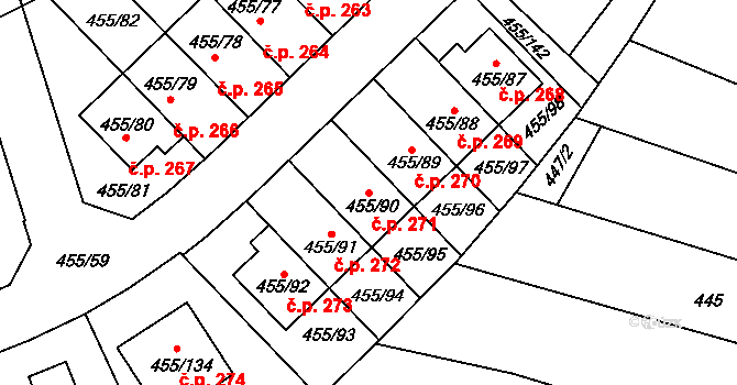 Roudné 271 na parcele st. 455/90 v KÚ Roudné, Katastrální mapa