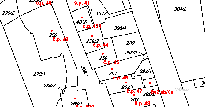 Horní Brána 45, Český Krumlov na parcele st. 259 v KÚ Český Krumlov, Katastrální mapa