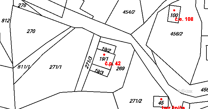 Mezihoří 42, Blatno na parcele st. 19/1 v KÚ Mezihoří u Chomutova, Katastrální mapa