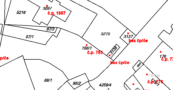 Moravské Budějovice 753 na parcele st. 156/1 v KÚ Moravské Budějovice, Katastrální mapa