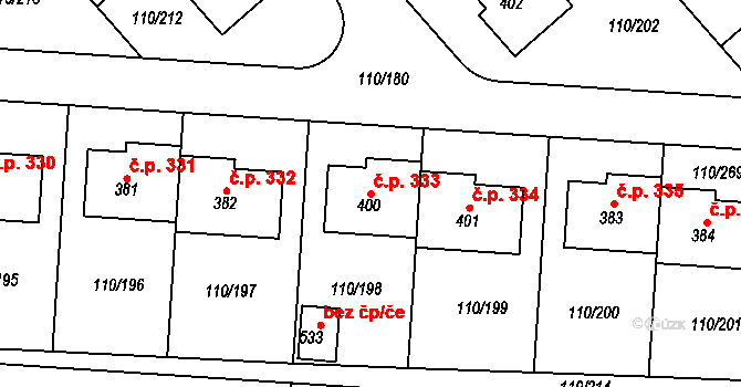 Mratín 333 na parcele st. 400 v KÚ Mratín, Katastrální mapa
