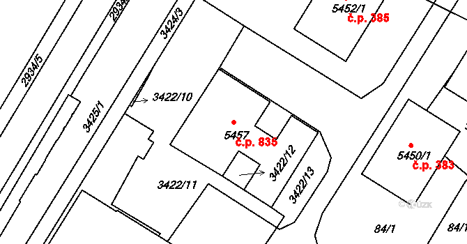 Kolín III 835, Kolín na parcele st. 5457/4 v KÚ Kolín, Katastrální mapa