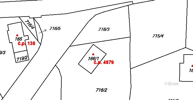 Kokonín 4879, Jablonec nad Nisou na parcele st. 166/1 v KÚ Kokonín, Katastrální mapa