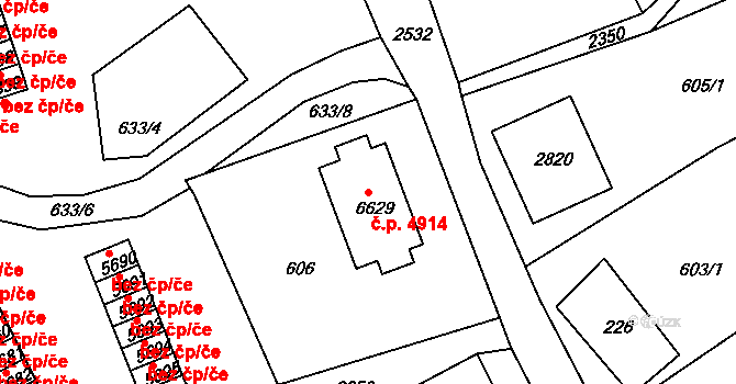 Jablonec nad Nisou 4914 na parcele st. 6629 v KÚ Jablonec nad Nisou, Katastrální mapa