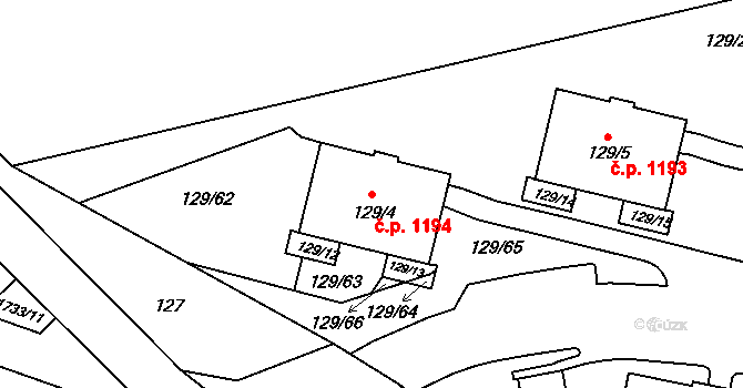 Jilemnice 1194 na parcele st. 129/4 v KÚ Jilemnice, Katastrální mapa