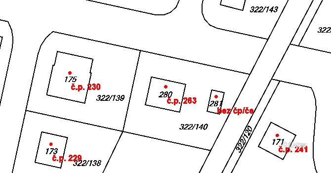 Bubovice 263 na parcele st. 280 v KÚ Bubovice, Katastrální mapa