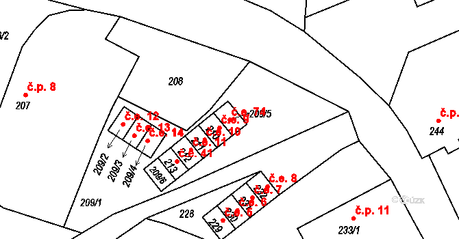 Malé Březno 74 na parcele st. 209/5 v KÚ Malé Březno nad Labem, Katastrální mapa