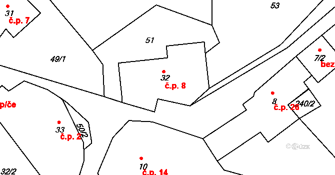 Bernartice 8, Kolinec na parcele st. 32 v KÚ Bernartice u Boříkov, Katastrální mapa