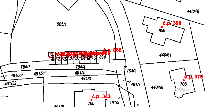 Maršov 865, Krupka na parcele st. 636 v KÚ Maršov u Krupky, Katastrální mapa
