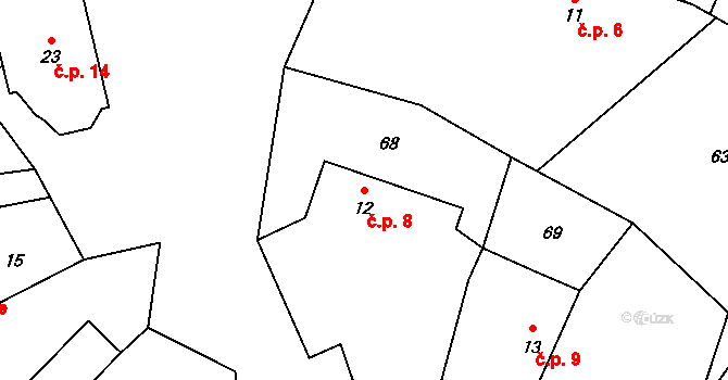 Kačerov 8, Loket na parcele st. 12 v KÚ Kačerov, Katastrální mapa