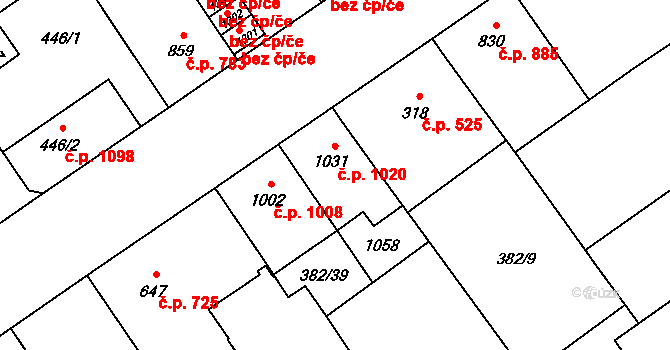 Přívoz 1020, Ostrava na parcele st. 1031 v KÚ Přívoz, Katastrální mapa