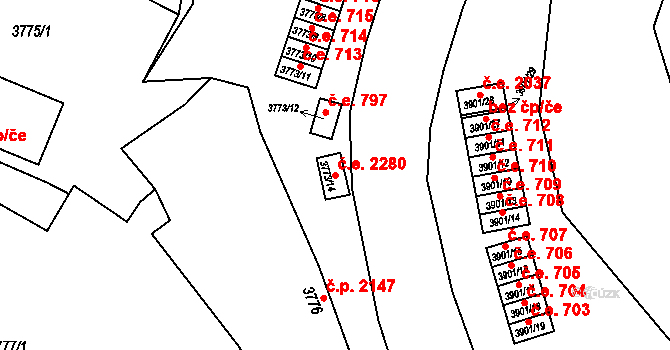 Znojmo 2280 na parcele st. 3773/14 v KÚ Znojmo-město, Katastrální mapa