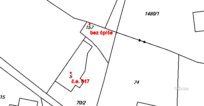 Malá Skála 38446898 na parcele st. 157 v KÚ Vranové II, Katastrální mapa