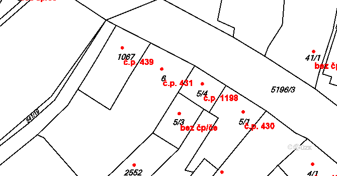 Vizovice 431 na parcele st. 6 v KÚ Vizovice, Katastrální mapa
