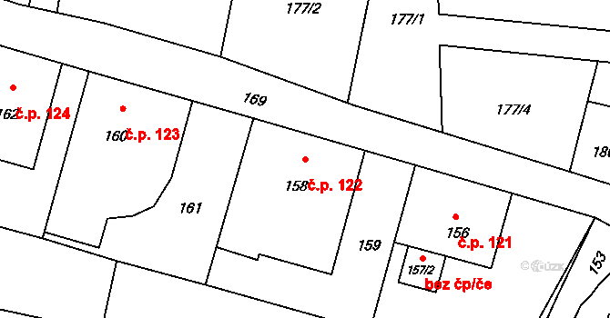 Děhylov 122 na parcele st. 158 v KÚ Děhylov, Katastrální mapa