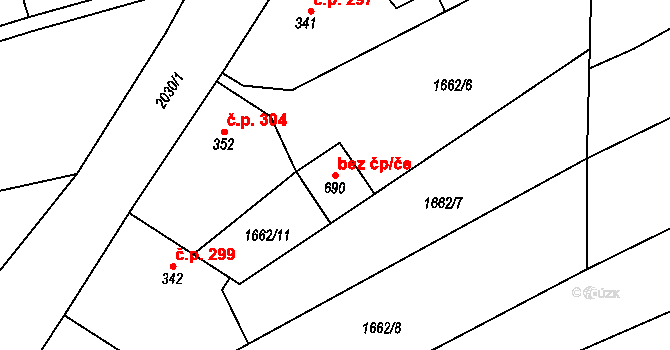 Ronov nad Doubravou 43728898 na parcele st. 690 v KÚ Ronov nad Doubravou, Katastrální mapa