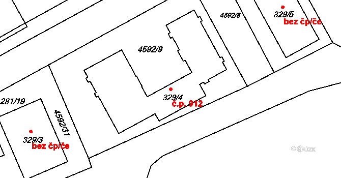Slavičín 912 na parcele st. 329/4 v KÚ Slavičín, Katastrální mapa