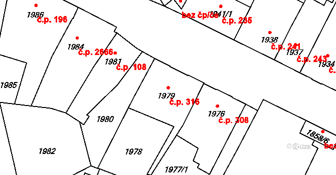 Předměstí 316, Opava na parcele st. 1979 v KÚ Opava-Předměstí, Katastrální mapa