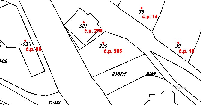 Suchá Loz 265 na parcele st. 233 v KÚ Suchá Loz, Katastrální mapa