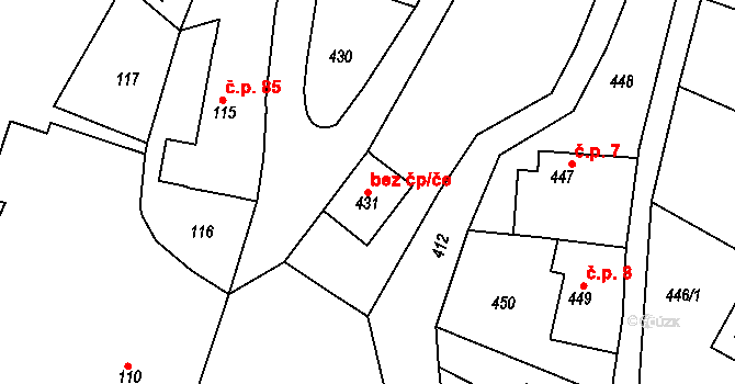 Fryšták 47738898 na parcele st. 431 v KÚ Horní Ves u Fryštáku, Katastrální mapa