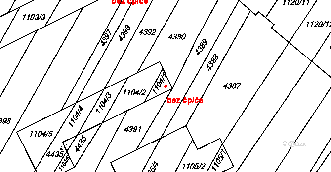 Veselí nad Moravou 48004898 na parcele st. 1104/1 v KÚ Milokošť, Katastrální mapa