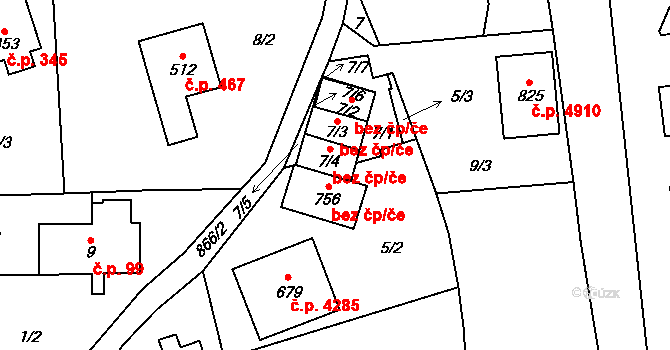 Jablonec nad Nisou 48328898 na parcele st. 756 v KÚ Kokonín, Katastrální mapa