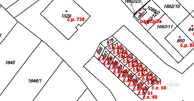 Boršice 69 na parcele st. 888 v KÚ Boršice u Buchlovic, Katastrální mapa