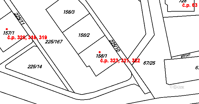 Meziboří 321,322,323 na parcele st. 156/3 v KÚ Meziboří u Litvínova, Katastrální mapa
