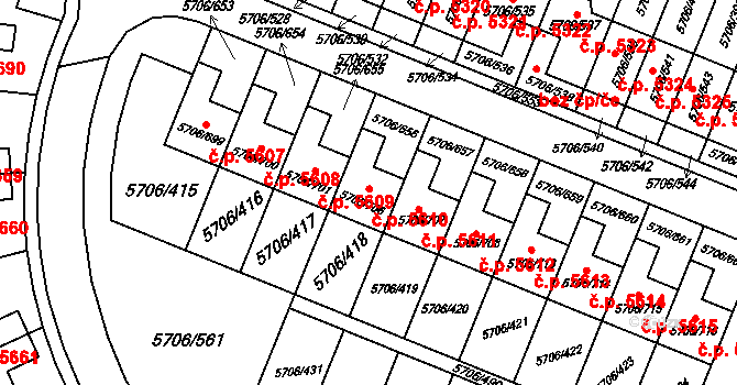 Jihlava 5610 na parcele st. 5706/706 v KÚ Jihlava, Katastrální mapa