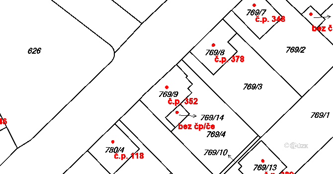 Choceňské Předměstí 352, Vysoké Mýto na parcele st. 769/9 v KÚ Vysoké Mýto, Katastrální mapa