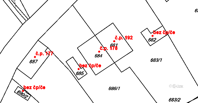 Rapotín 178 na parcele st. 684 v KÚ Rapotín, Katastrální mapa