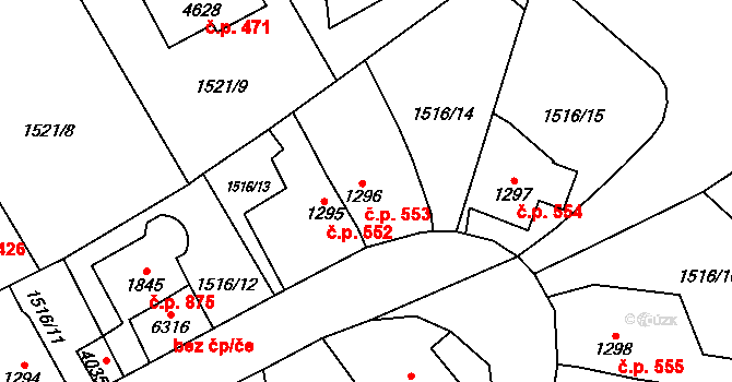 Beroun-Město 553, Beroun na parcele st. 1296 v KÚ Beroun, Katastrální mapa