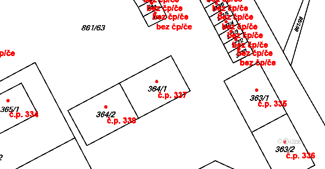 Byšice 337 na parcele st. 364/1 v KÚ Byšice, Katastrální mapa