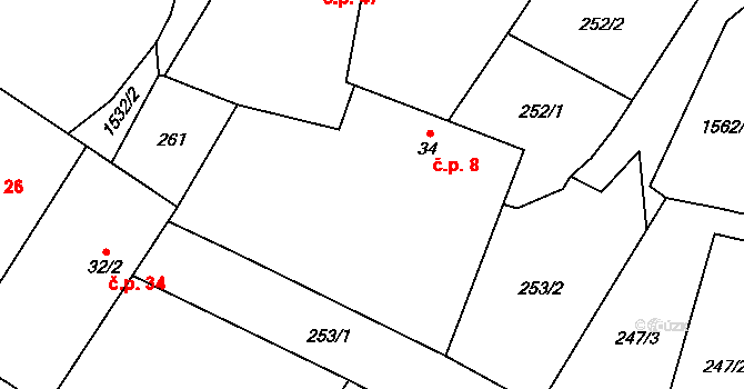 Lžín 8, Dírná na parcele st. 34 v KÚ Lžín, Katastrální mapa